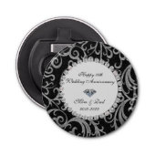 Elegant Swirls Diamonds 10th Wedding Jubileum Button Flesopener (Voorkant)