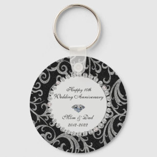 Elegant Swirls Diamonds 10th Wedding Jubileum Sleutelhanger