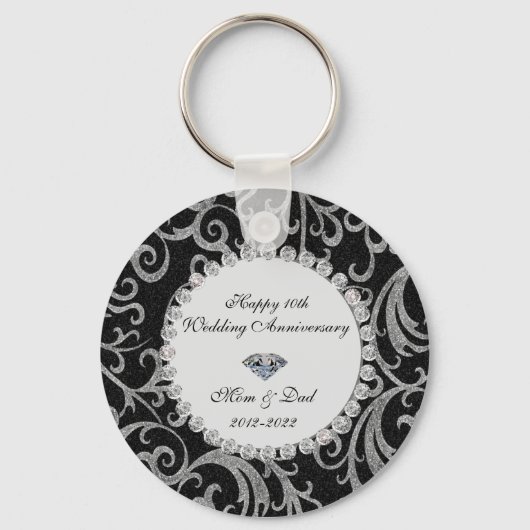 Elegant Swirls Diamonds 10th Wedding Jubileum Sleutelhanger (Voorkant)