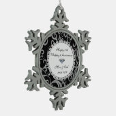 Elegant Swirls Diamonds 10th Wedding Jubileum Tin Sneeuwvlok Ornament (Links)