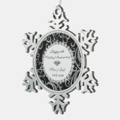 Elegant Swirls Diamonds 10th Wedding Jubileum Tin Sneeuwvlok Ornament (Rechts)