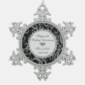 Elegant Swirls Diamonds 10th Wedding Jubileum Tin Sneeuwvlok Ornament (Voorkant)