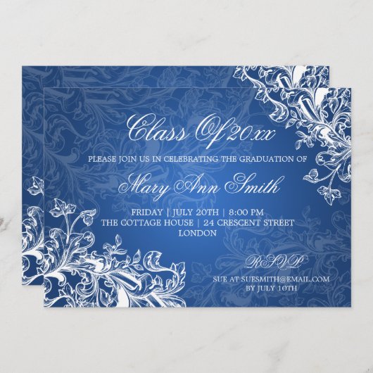 Elegant Swirls Gradus Party Blue Kaart (Voorkant / Achterkant)