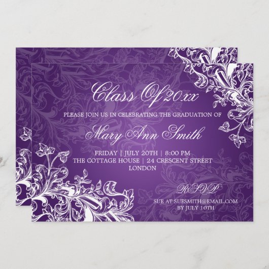 Elegant  Swirls Gradus Party Paars Kaart (Voorkant / Achterkant)