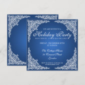 Elegant  Swirls Holiday Party Blue Kaart (Voorkant / Achterkant)