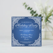 Elegant  Swirls Holiday Party Blue Kaart (Staand voorkant)