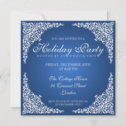 Elegant  Swirls Holiday Party Blue Kaart (Voorkant)