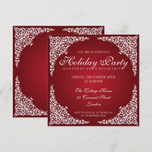 Elegant  Swirls Holiday Party Red Kaart (Voorkant / Achterkant)