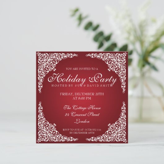 Elegant  Swirls Holiday Party Red Kaart (Staand voorkant)