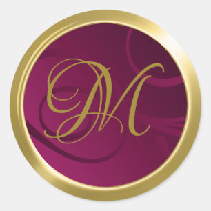 Elegant Swirls Monogram Gold frambozenroze Ronde Sticker