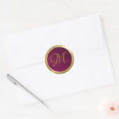 Elegant Swirls Monogram Gold frambozenroze Ronde Sticker (Envelop)