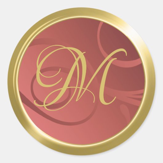 Elegant Swirls Monogram Gold Terracotta Sinaasappe Ronde Sticker (Voorkant)