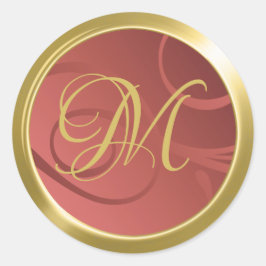 Elegant Swirls Monogram Gold Terracotta Sinaasappe Ronde Sticker