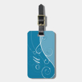 Elegant Swirls Monogrammed Blue Bagagelabel (Voorkant verticaal)
