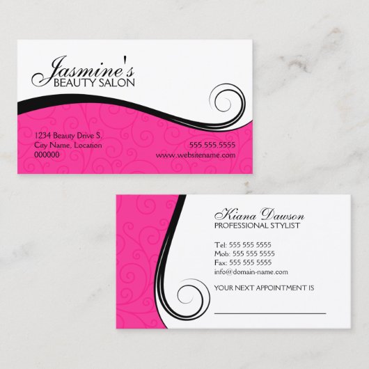 Elegant Swirls Salon Hot Pink Visitekaartjes Afsprakenkaartje (Voorkant / Achterkant)