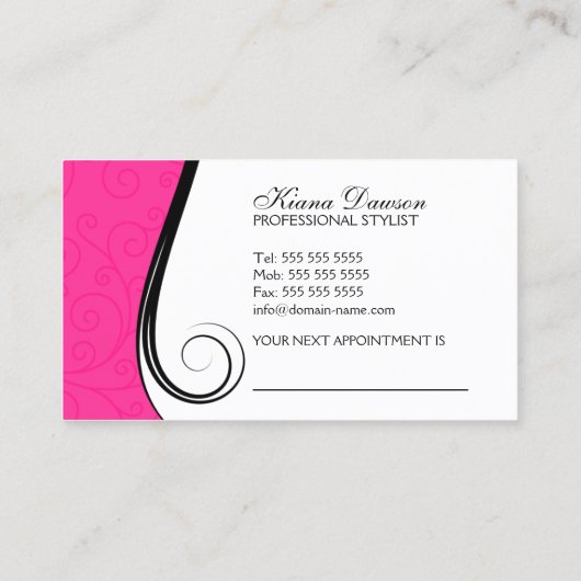 Elegant Swirls Salon Hot Pink Visitekaartjes Afsprakenkaartje (Achterkant)