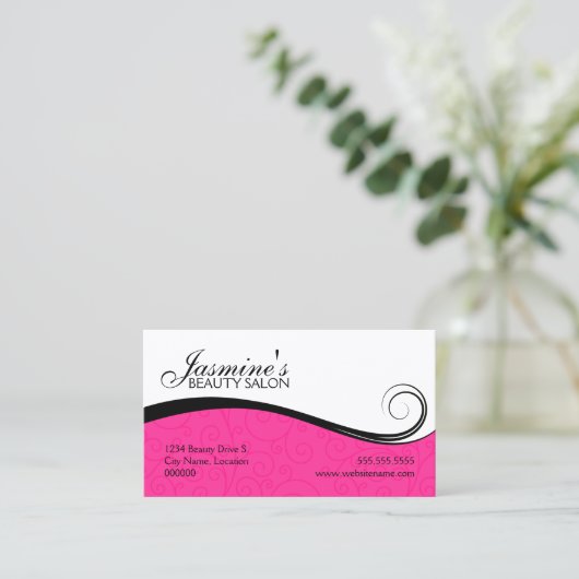 Elegant Swirls Salon Hot Pink Visitekaartjes Afsprakenkaartje (Staand voorkant)