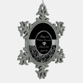 Elegant Swirls Silver 10th Wedding Jubileum Tin Sneeuwvlok Ornament (Links)