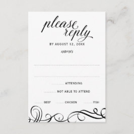 Elegant Swirls Wedding RSVP w/ Meal Choice (zwart)