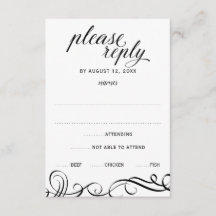 Elegant Swirls Wedding RSVP w/ Meal Choice (zwart)