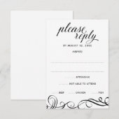 Elegant Swirls Wedding RSVP w/ Meal Choice (zwart) Kaartje (Voorkant / Achterkant)