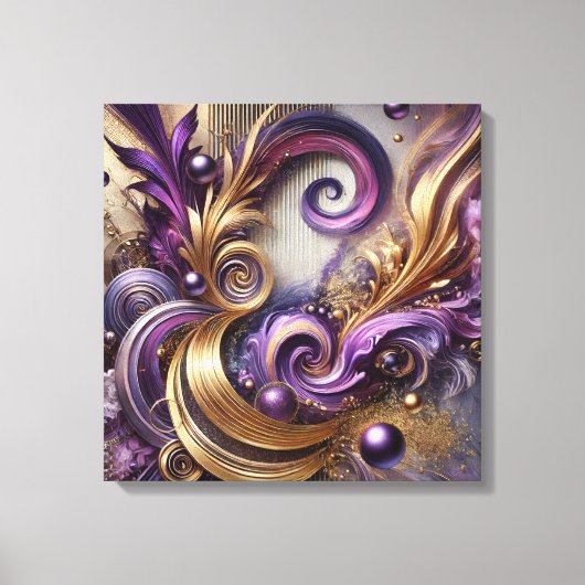 Elegant Swirls with Gold and Purple Canvas Art (Voorkant)