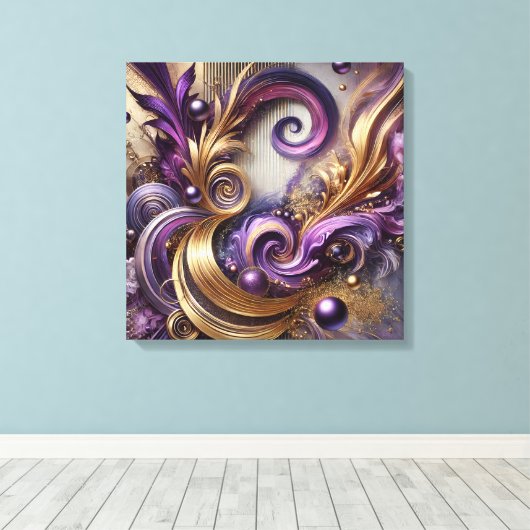 Elegant Swirls with Gold and Purple Canvas Art (Insitu (Houten vloer))