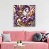 Elegant Swirls with Gold and Purple Canvas Art (Insitu (Woonkamer))