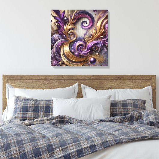 Elegant Swirls with Gold and Purple Canvas Art (Insitu (Slaapkamer))