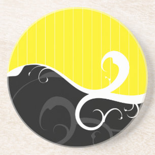 Elegant Swirls Yellow en Black Zandsteen Onderzetter