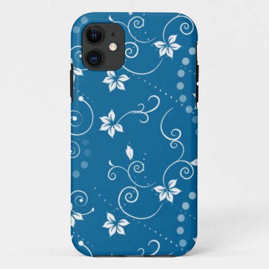 Elegant  Swirly Blue Floral iPhone Case (Achterkant)