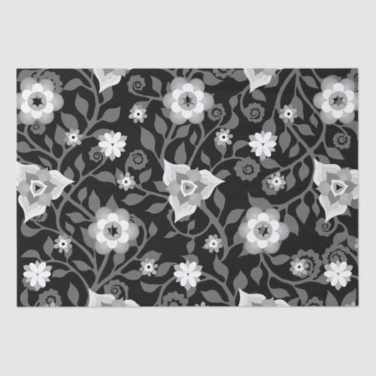 Elegant Swirly Floral Pattern  Black Grey Tissuepapier (Voorkant)