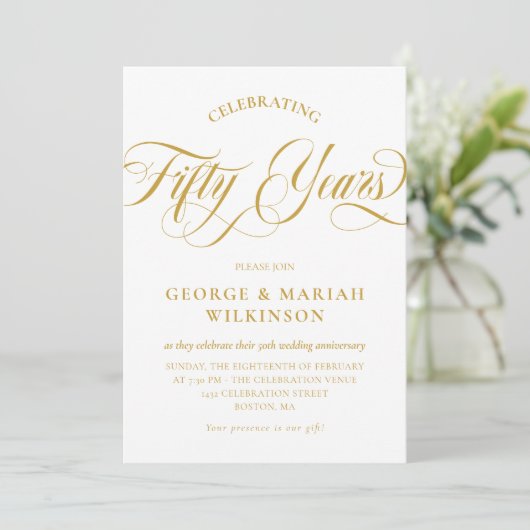Elegant Swirly Script 50ste huwelijksjubileum Kaart (Staand voorkant)