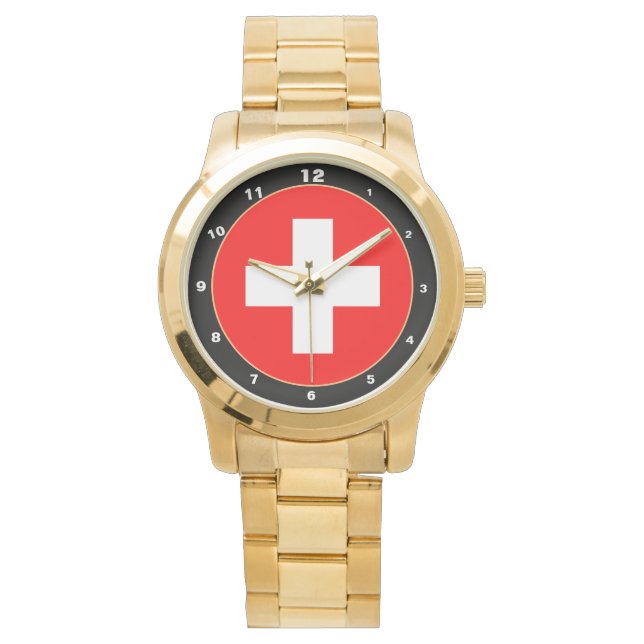 Elegant Swiss Flag Business, Zwitserland patriotti Horloge (Voorkant)