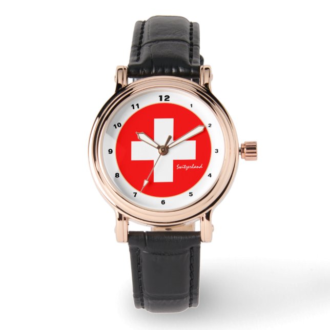 Elegant Swiss Flag & Zwitserland mode/design Horloge (Voorkant)