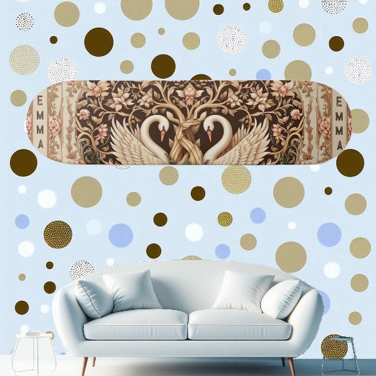 Elegant Symmetry Swan Couple Art Deco Floral Motif Persoonlijk Skateboard