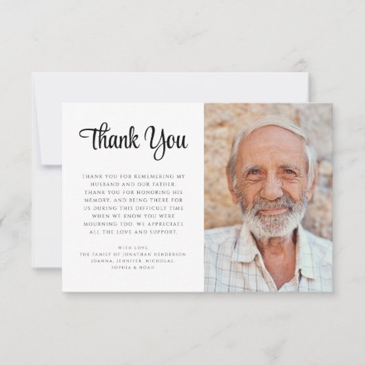 Elegant Sympathy Script Fotobegrafenis Bedankkaart (Voorkant)