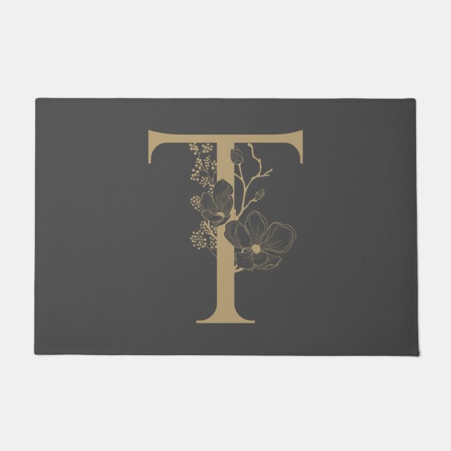 Elegant T Boho Floral Monogram Initiaal Goud Goud Deurmat (Voorkant)