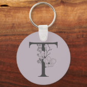 Elegant T Boho Floral Monogram Initiaal Lila grijs Sleutelhanger (Voorkant)
