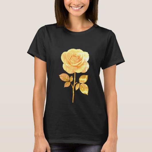 Elegant T-shirt voor dames met gouden Roos print (Voorkant)