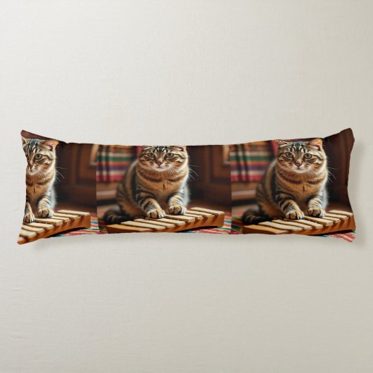 Elegant Tabby Cat Music Moment – Body Pillow Lichaamskussen (Voorkant)