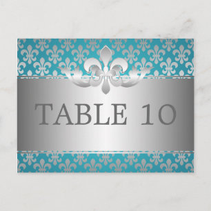 Elegant tabelnummer Fleur de Lis Blue Briefkaart