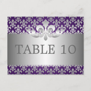 Elegant tabelnummer Fleur De Lis Paars Briefkaart