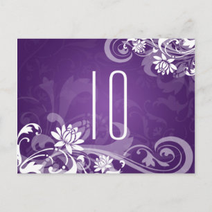 Elegant tabelnummer Floral Swirls Paars Briefkaart