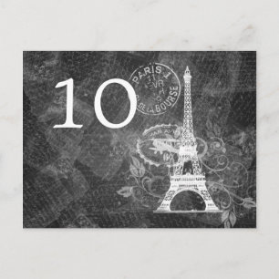 Elegant Table Number Romantic Paris Black Briefkaart