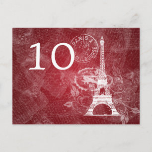 Elegant Table Number Romantic Paris Red Briefkaart