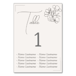 Elegant Table number with names, sitting. Kaart
