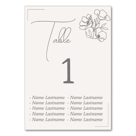 Elegant Table number with names, sitting. Kaart (Voorkant)