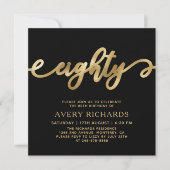 Elegant tachtig gouden script zwart 80ste verjaard kaart (Voorkant)