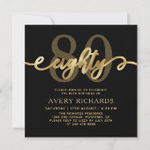 Elegant tachtig gouden script zwart 80ste verjaard kaart (Voorkant)